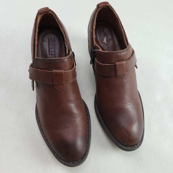 Born Timmons Leather Ankle Boot Womens 7.5 Brown Side Zip Heeled Comfort Bootie - Picture 2 of 11